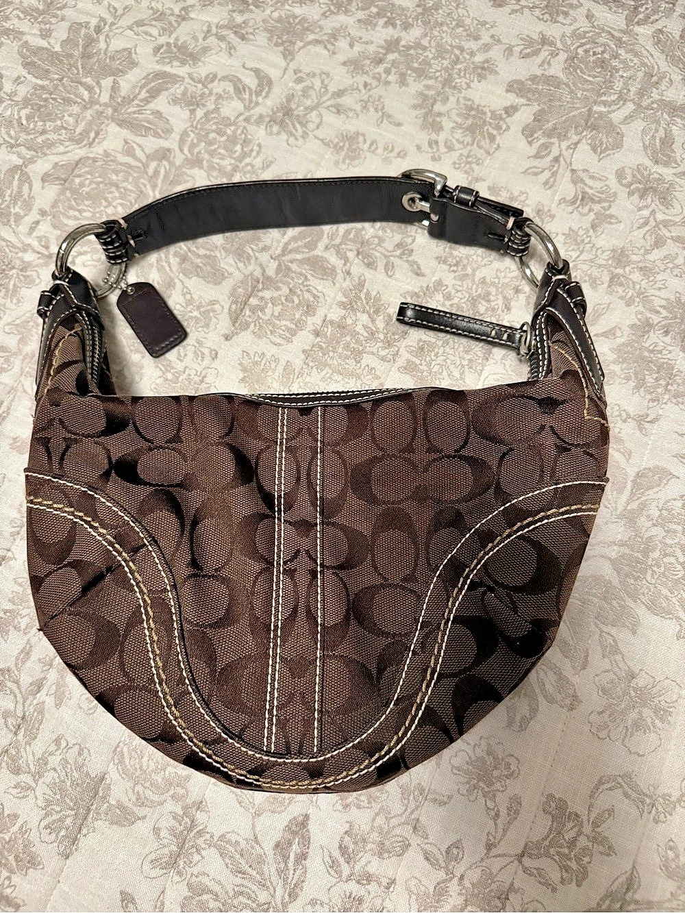 Vintage Coach Signature Hobo Bag Brown Jacquard Canvas Y2K Demi Shoulder Bag